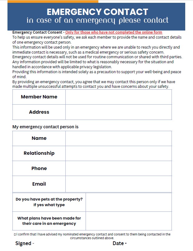 Emergency contact form